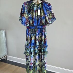 Karen Millen Multicolor Pleated Maxi Dress with Capelet
